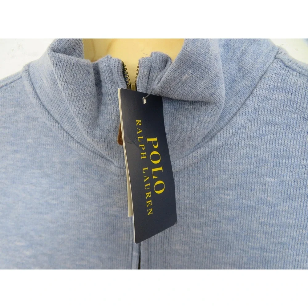 Polo Ralph Lauren 1/4 Zip Sweater Mens Medium Blue Cotton Knit Pullover Logo